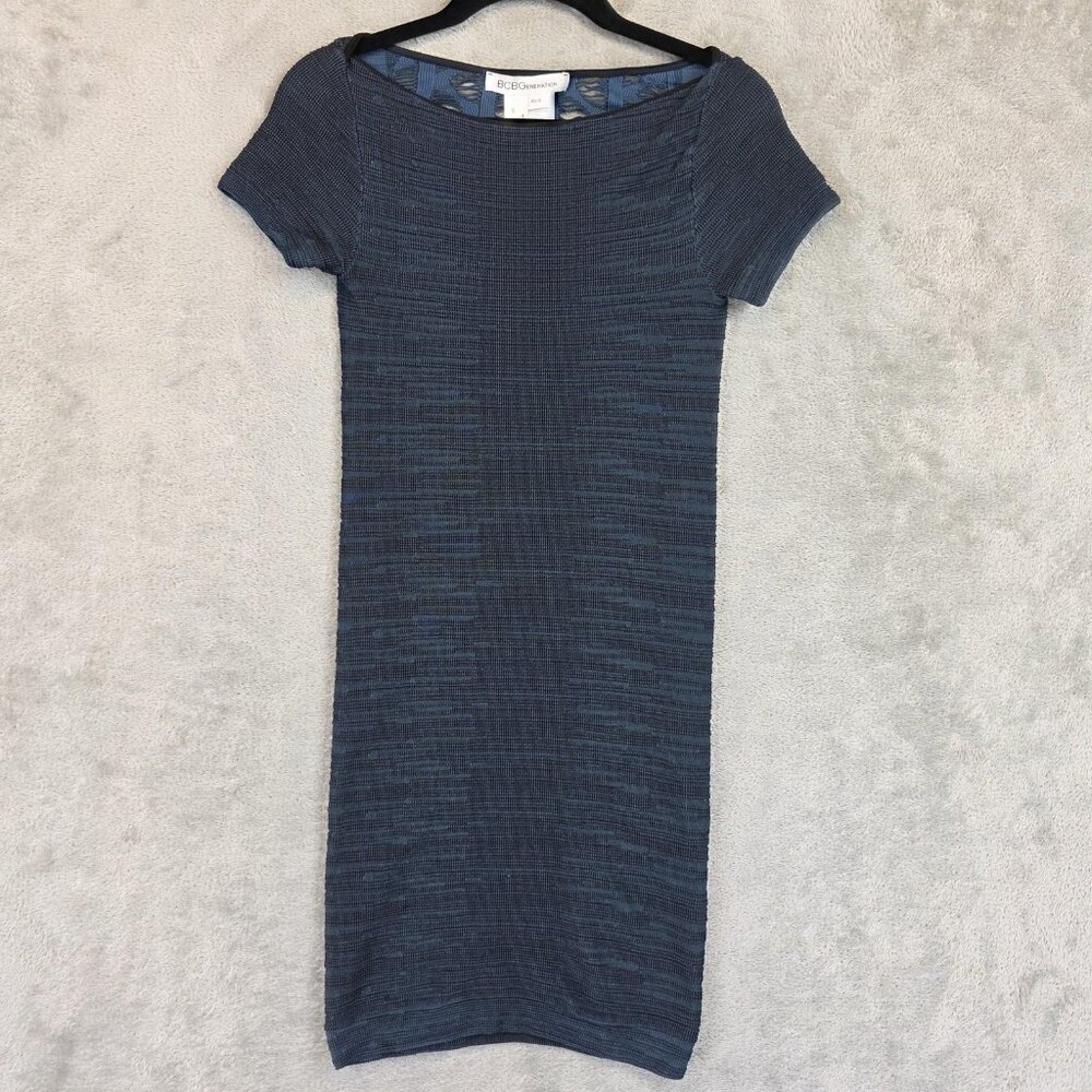 BCBGeneration Dress Womens XS/S Blue Cloudy Sky Knit Bodycon Short Sleeve